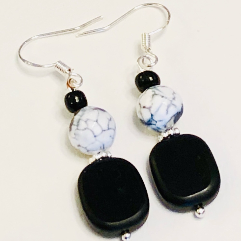 JK Designs Black and White Earrings